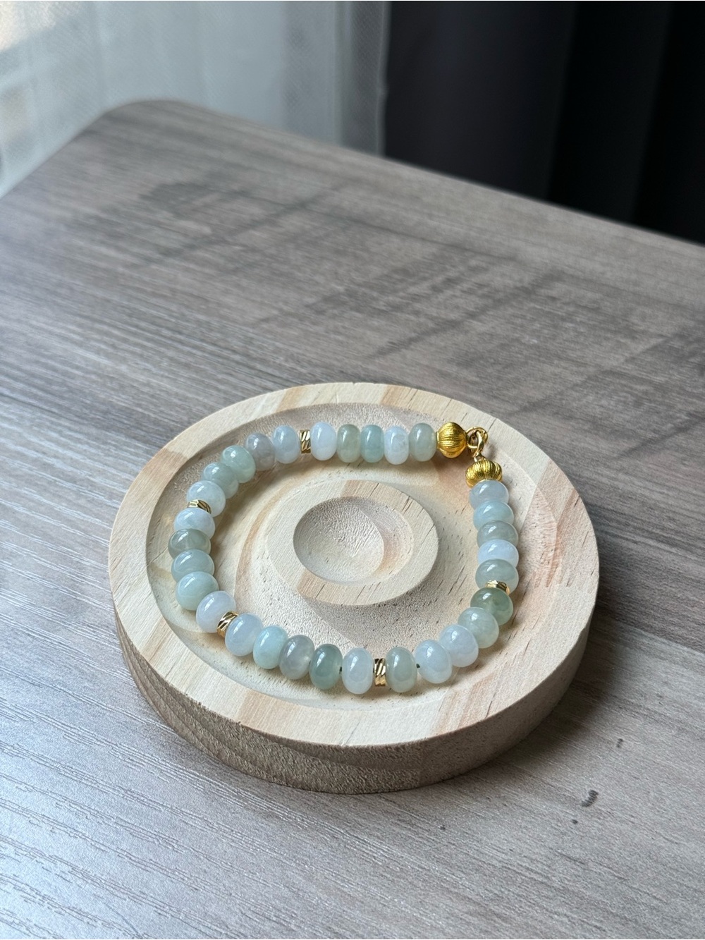 Natural Icy Jade Barrel Bead Bracelet 8in